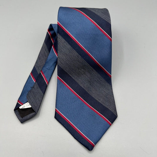 Vintage 80s Made in USA 615 Collection Striped Blue/Red/White Regimental Necktie