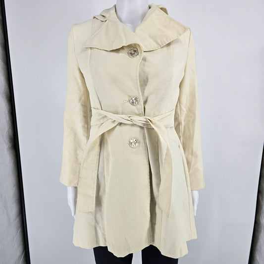 2010s Unbranded Women's Cream/Off-White Single-Breasted Belted Trench Coat (S)