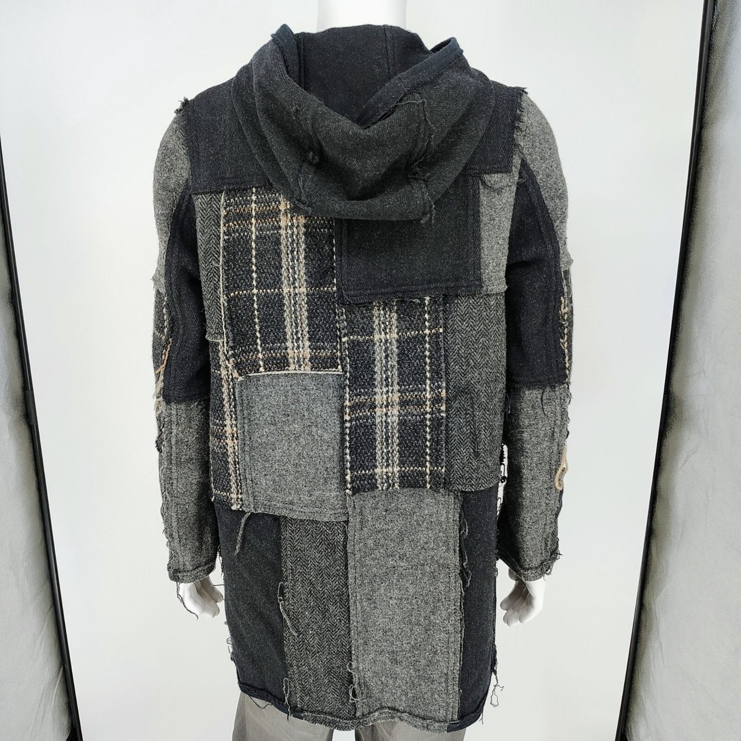 Comme Des Garcons SHIRT Hooded Toggle Closure Wool Patchwork Duffle Coat (S)