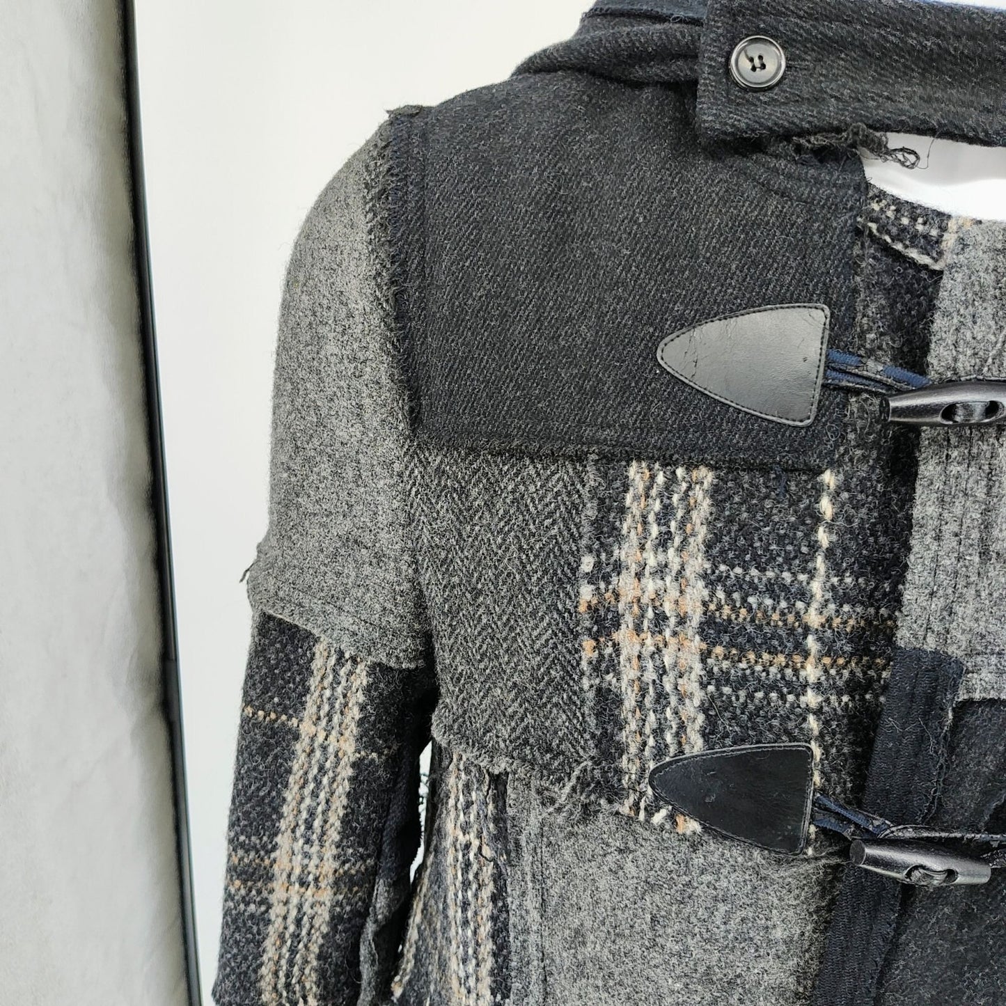 Comme Des Garcons SHIRT Hooded Toggle Closure Wool Patchwork Duffle Coat (S)