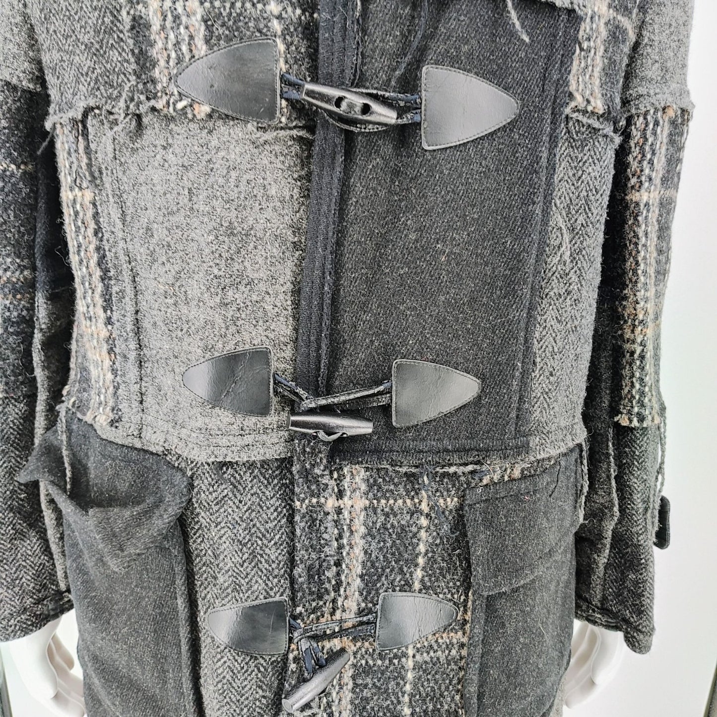 Comme Des Garcons SHIRT Hooded Toggle Closure Wool Patchwork Duffle Coat (S)