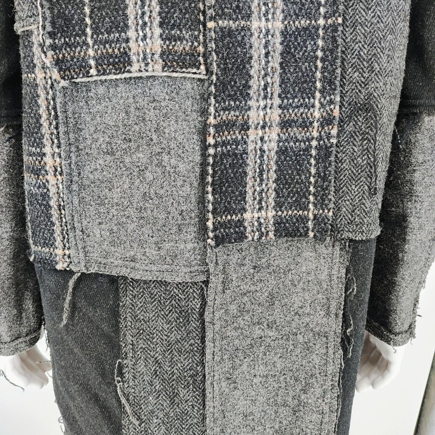Comme Des Garcons SHIRT Hooded Toggle Closure Wool Patchwork Duffle Coat (S)