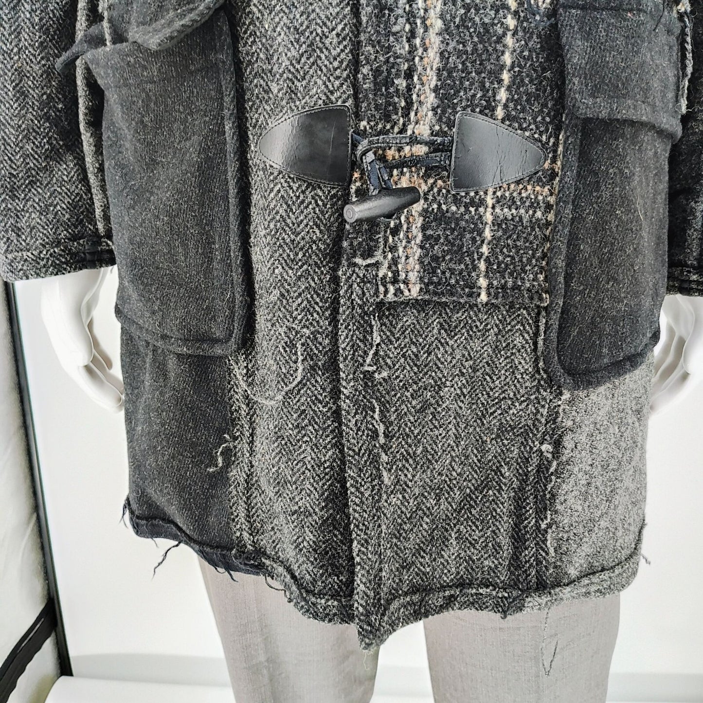Comme Des Garcons SHIRT Hooded Toggle Closure Wool Patchwork Duffle Coat (S)