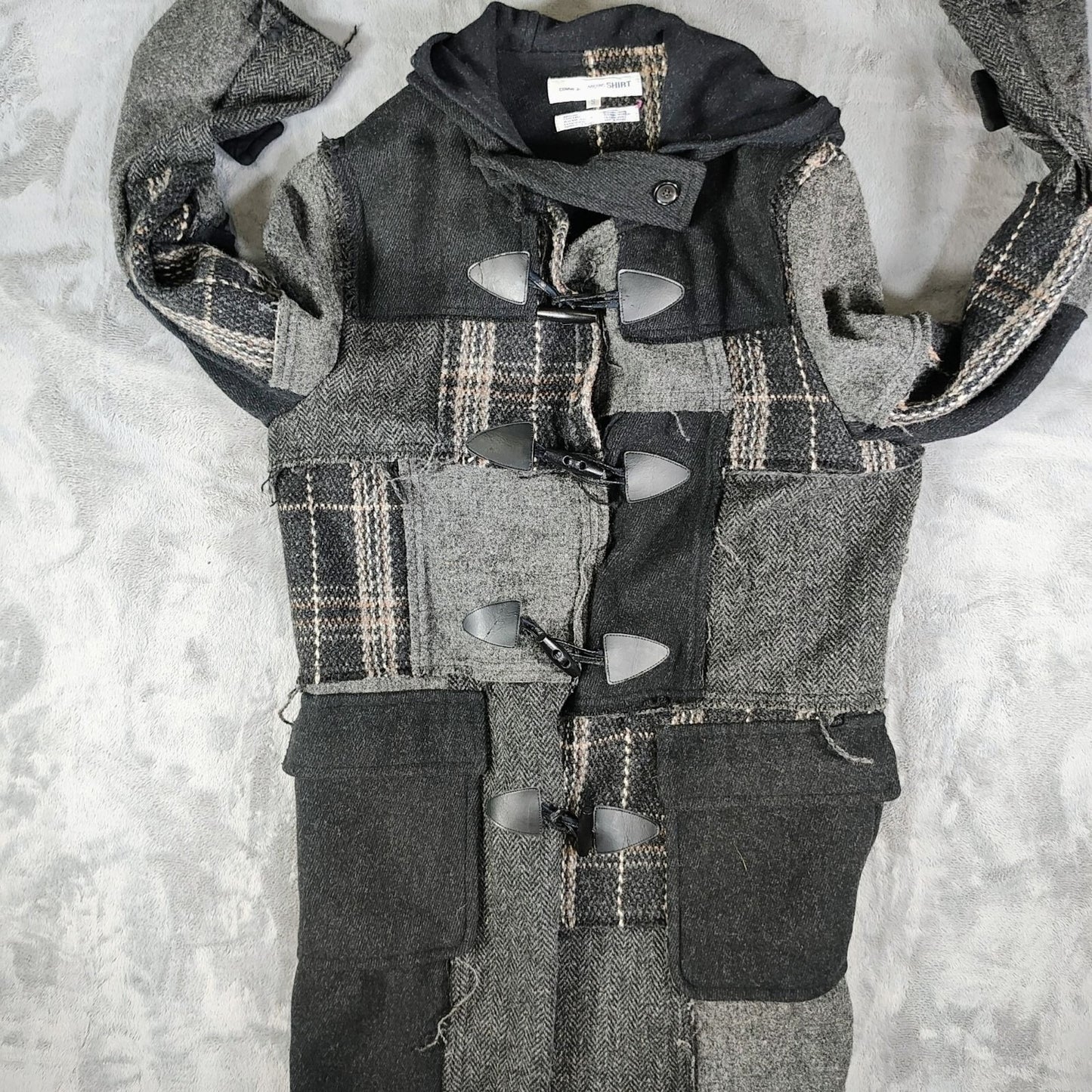 Comme Des Garcons SHIRT Hooded Toggle Closure Wool Patchwork Duffle Coat (S)