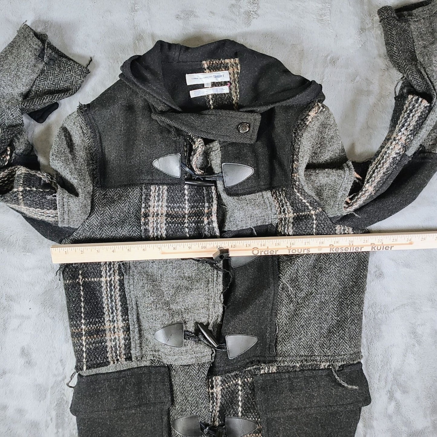 Comme Des Garcons SHIRT Hooded Toggle Closure Wool Patchwork Duffle Coat (S)