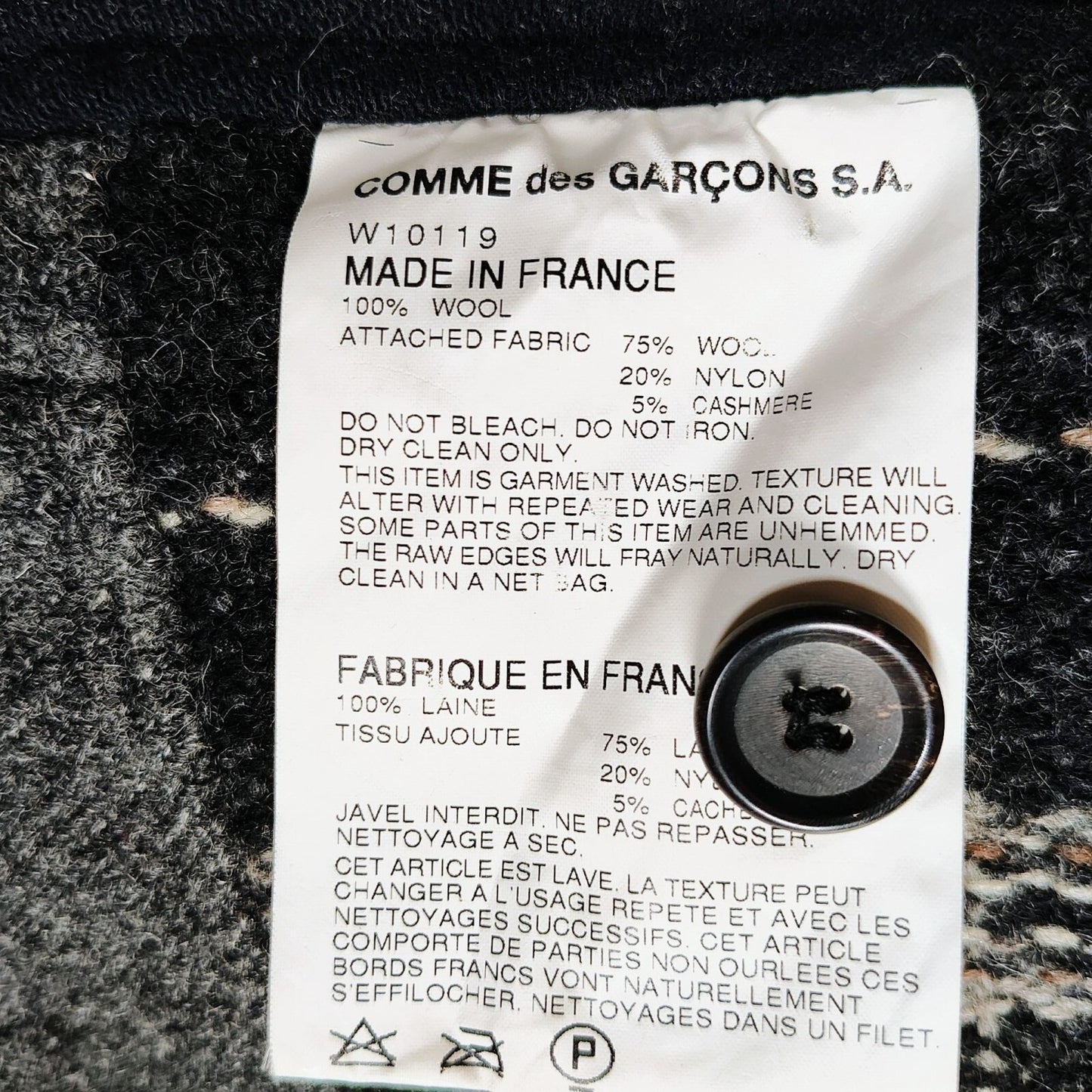 Comme Des Garcons SHIRT Hooded Toggle Closure Wool Patchwork Duffle Coat (S)