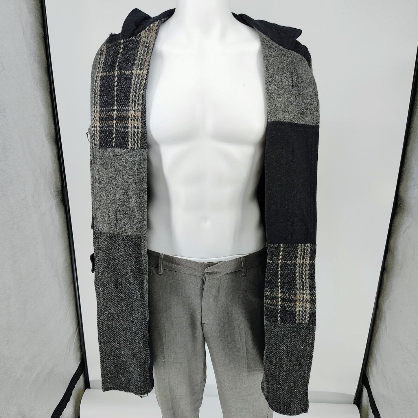 Comme Des Garcons SHIRT Hooded Toggle Closure Wool Patchwork Duffle Coat (S)