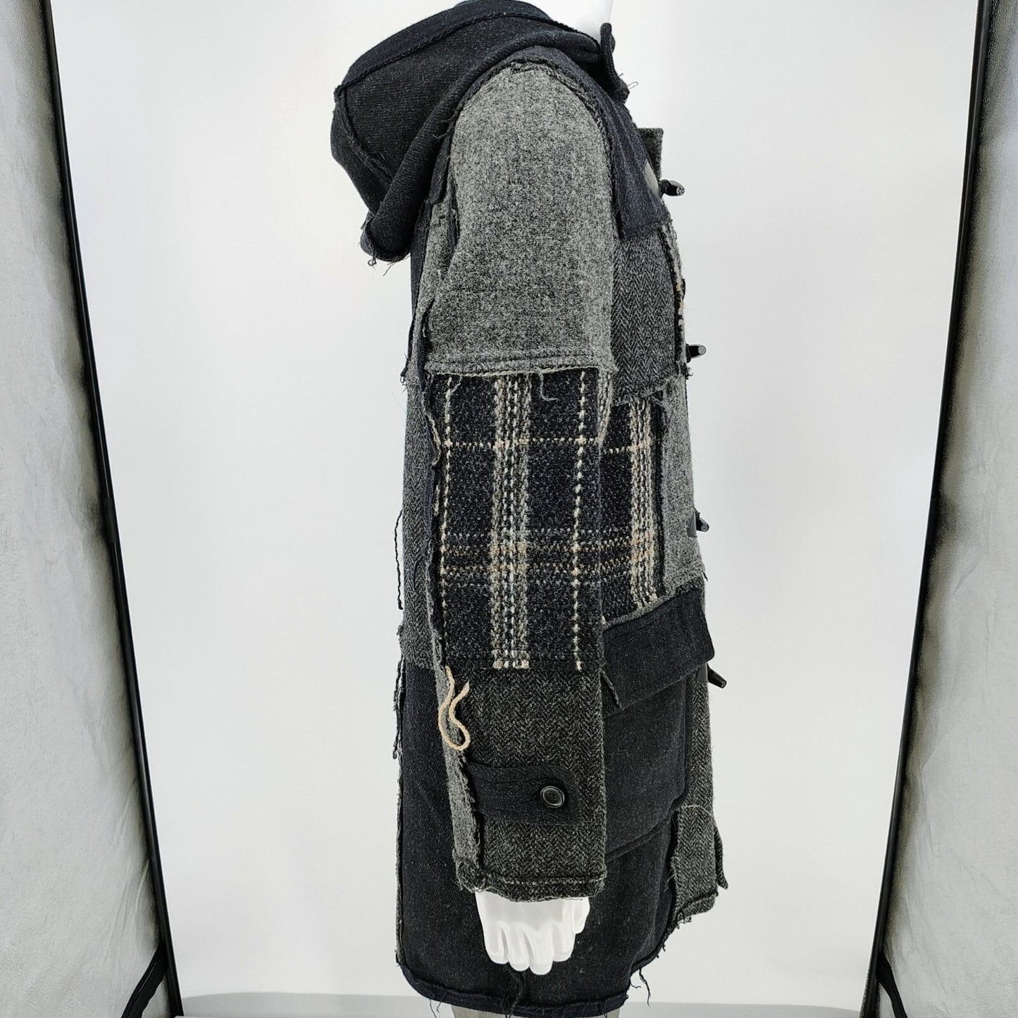 Comme Des Garcons SHIRT Hooded Toggle Closure Wool Patchwork Duffle Coat (S)