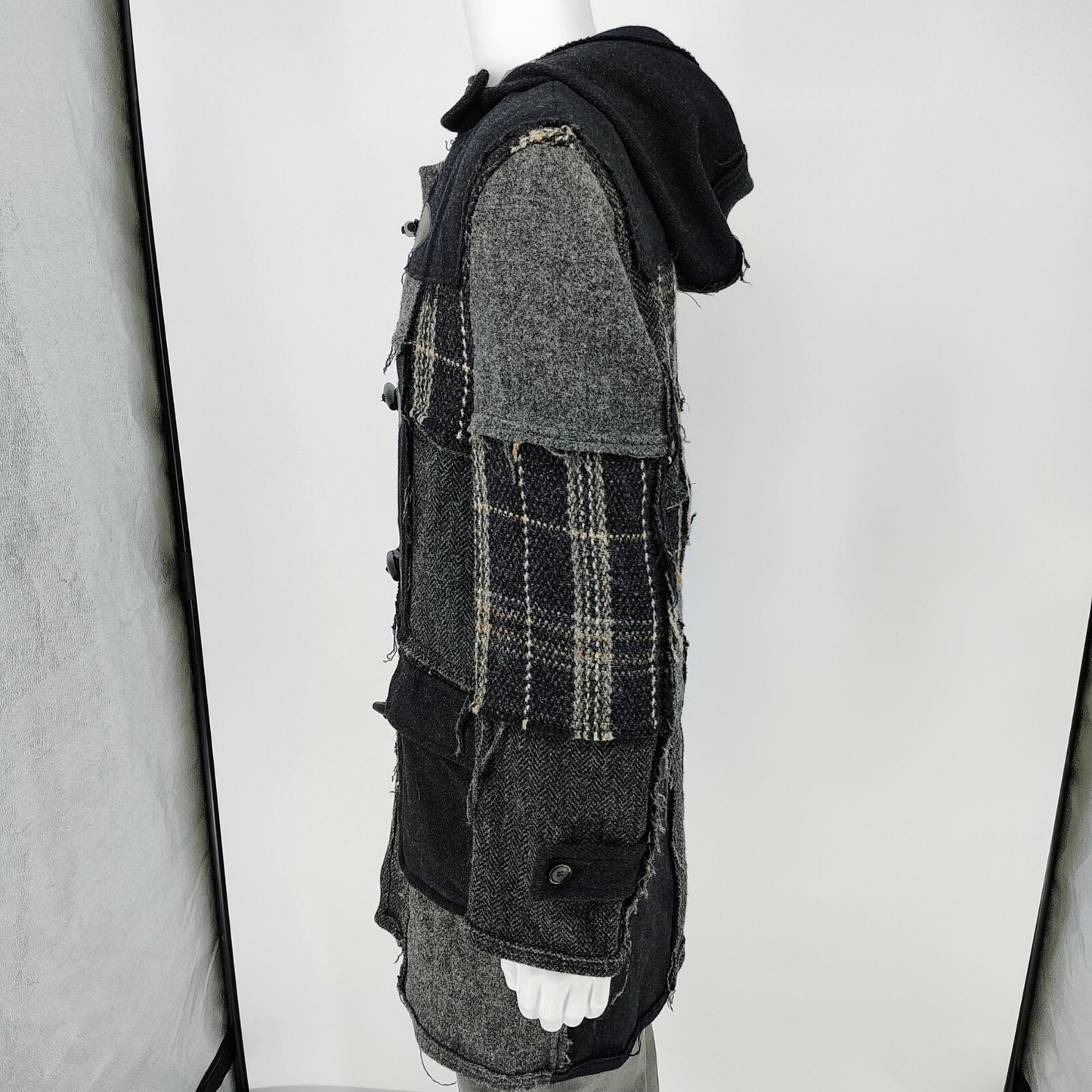 Comme Des Garcons SHIRT Hooded Toggle Closure Wool Patchwork Duffle Coat (S)