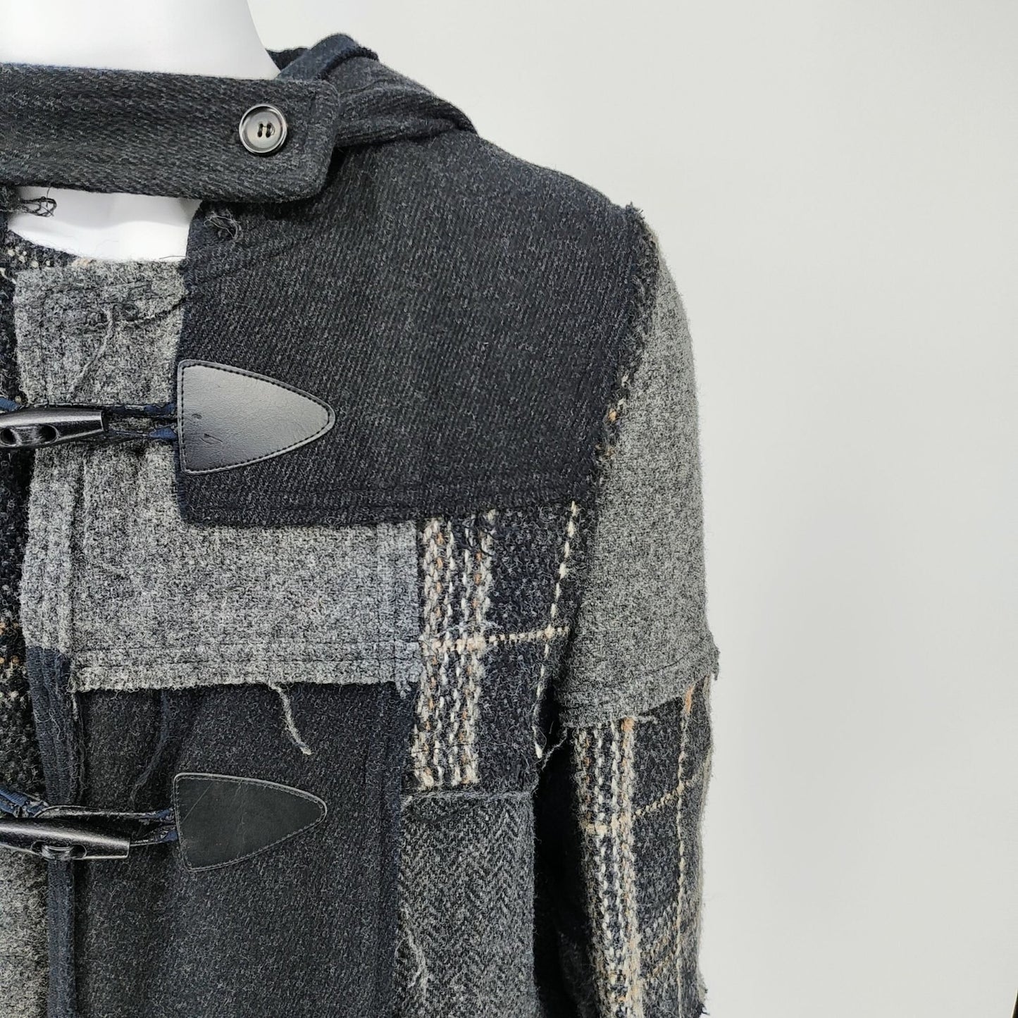 Comme Des Garcons SHIRT Hooded Toggle Closure Wool Patchwork Duffle Coat (S)