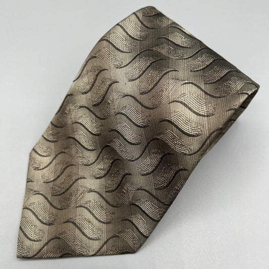 Pierre Cardin Made in USA Men's Beige/Black Wave Pattern Textured Silk Necktie