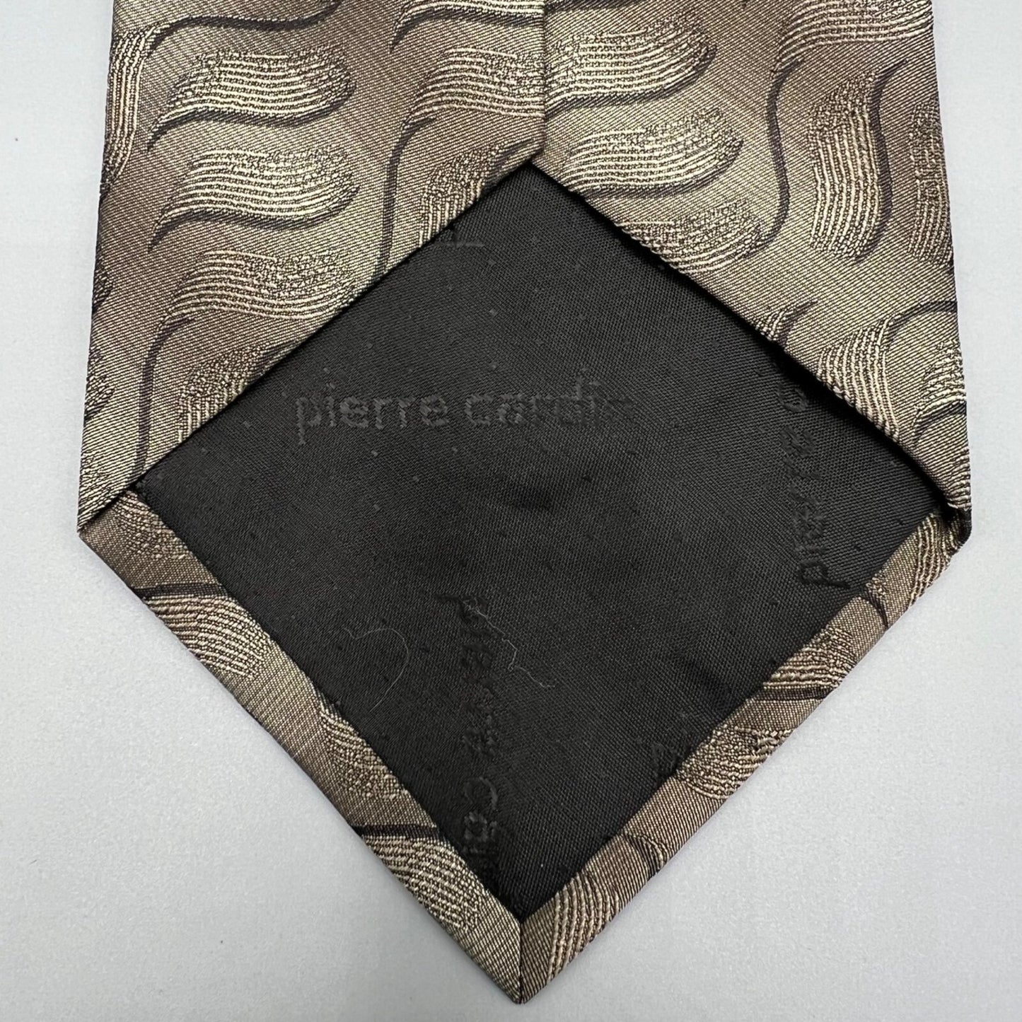 Pierre Cardin Made in USA Men's Beige/Black Wave Pattern Textured Silk Necktie