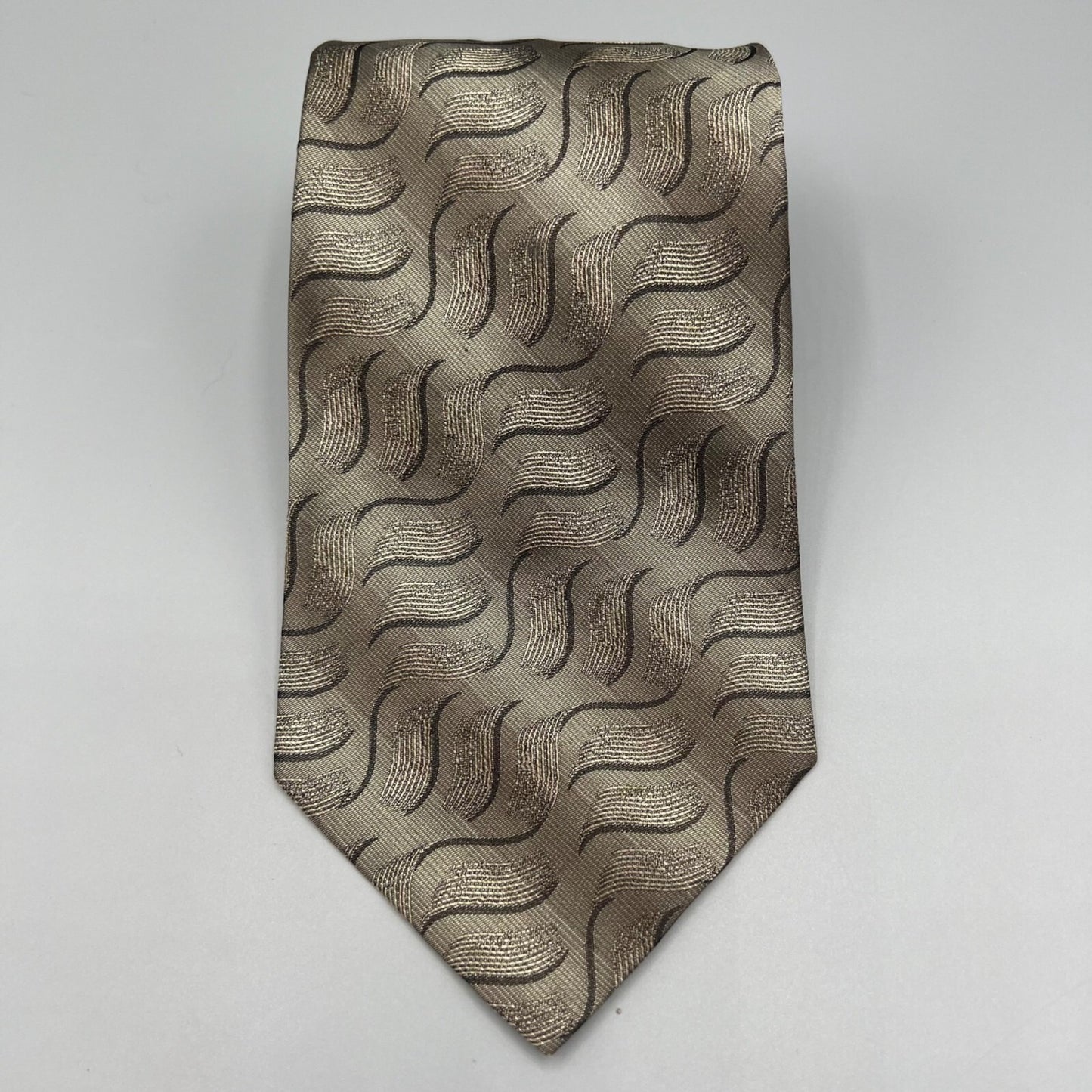 Pierre Cardin Made in USA Men's Beige/Black Wave Pattern Textured Silk Necktie
