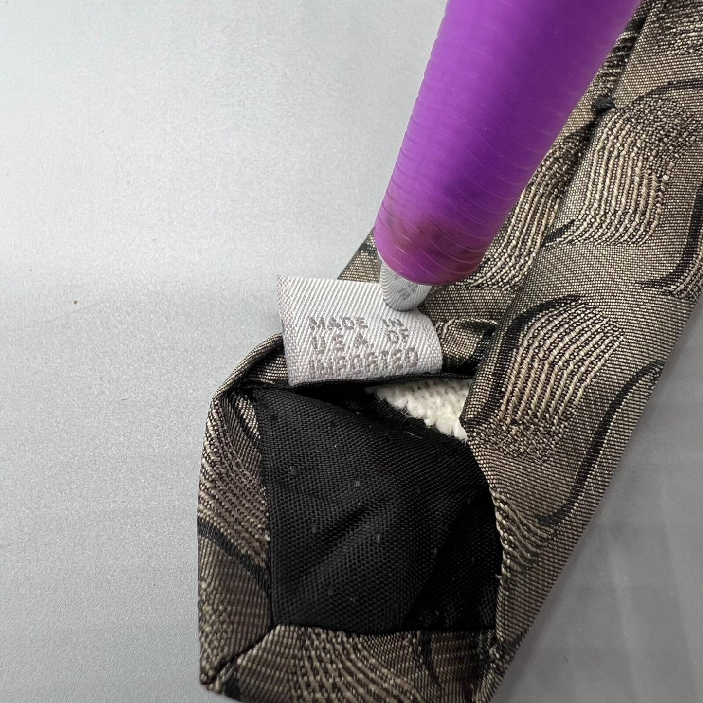 Pierre Cardin Made in USA Men's Beige/Black Wave Pattern Textured Silk Necktie