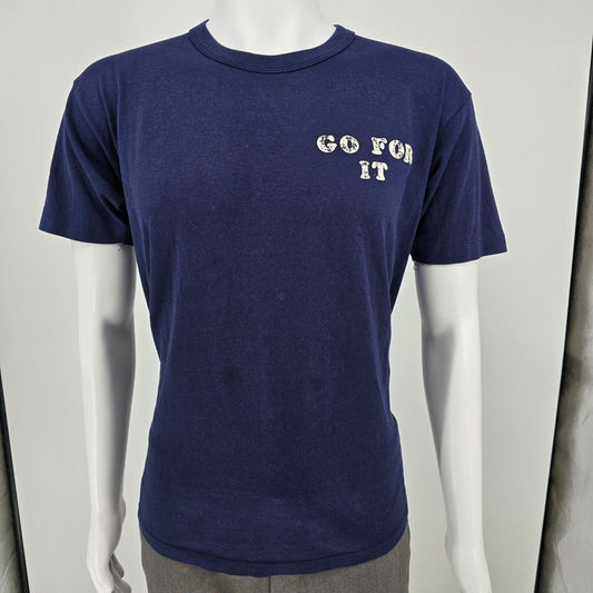 Vintage 1980s Russell Athletic "Go For It" & "Dunk Tank Wanda" Navy T-Shirt (L)
