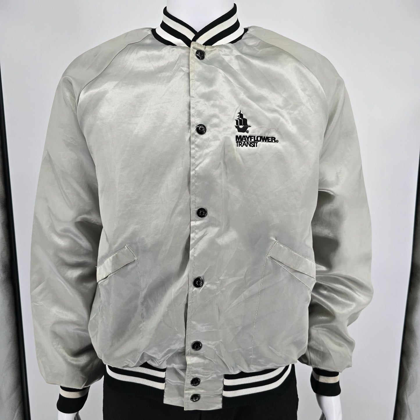 Vintage 1980s King Louie Pro Fit Mayflower Transit Nylon Satin Bomber Jacket (L)