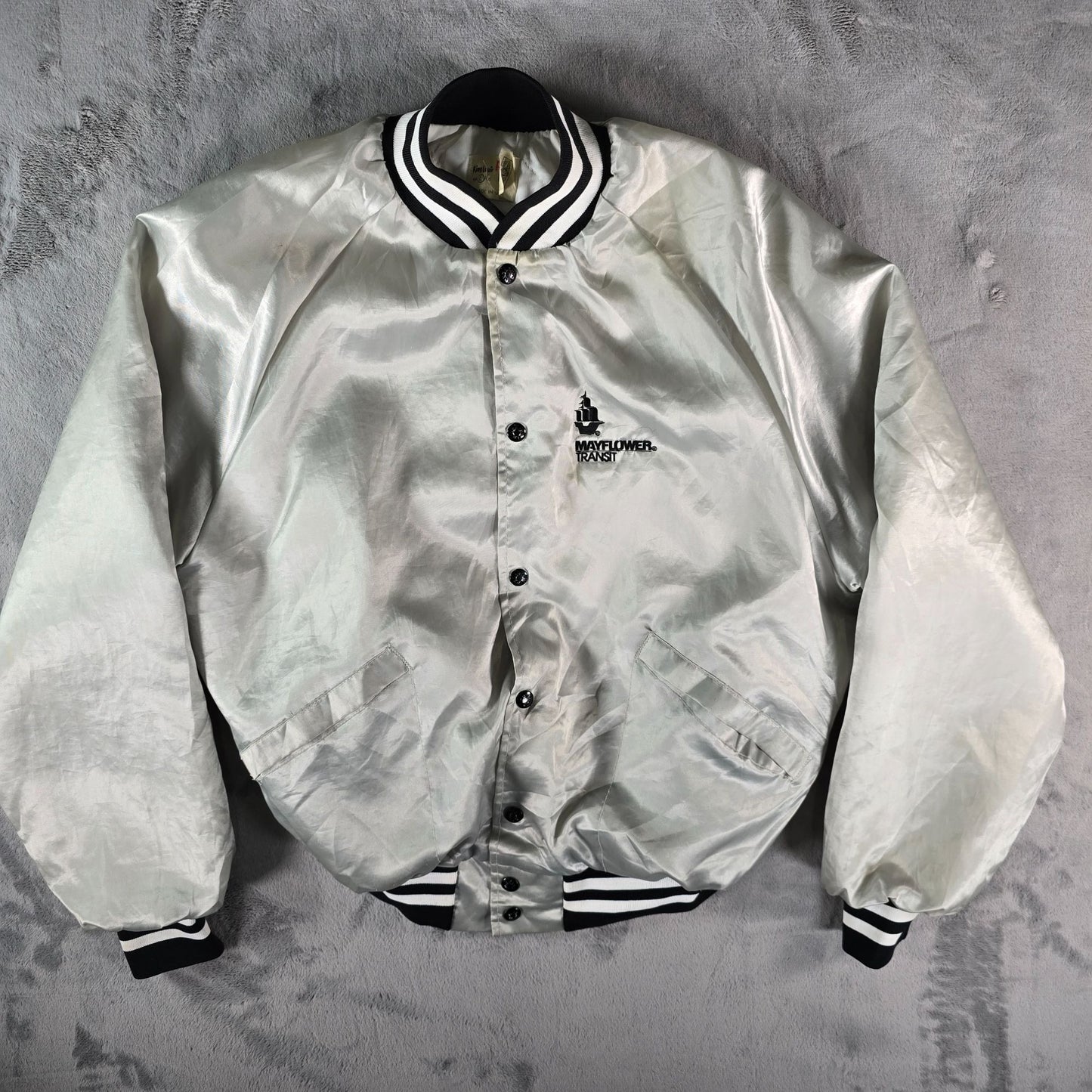 Vintage 1980s King Louie Pro Fit Mayflower Transit Nylon Satin Bomber Jacket (L)