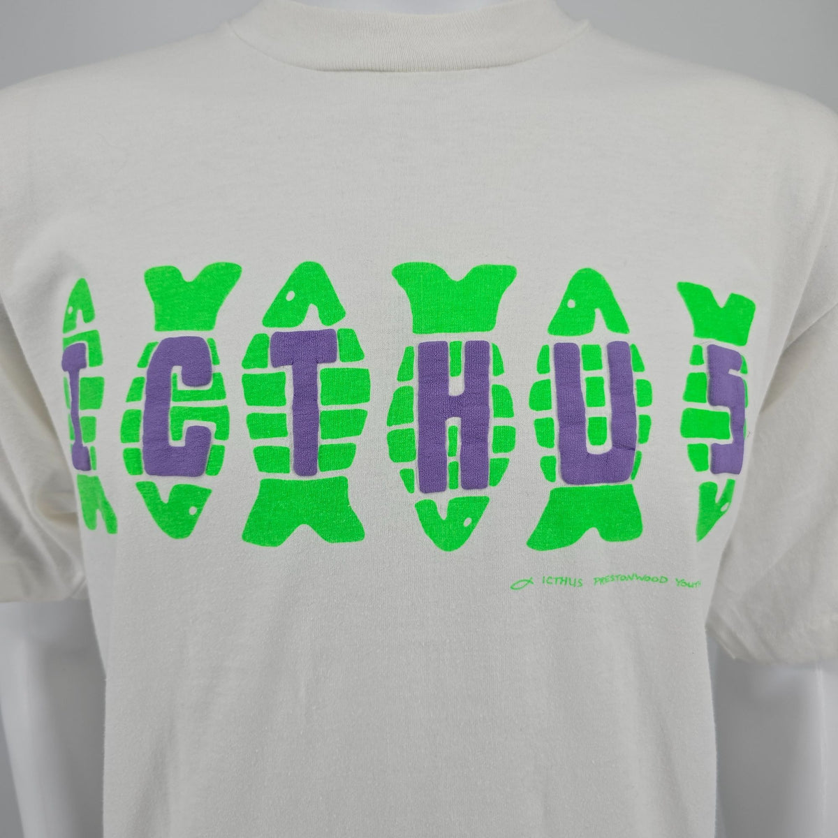 Vintage 1990s Screen Stars Best Prestonwood Youth Icthus Puff Print T-Shirt (XL)
