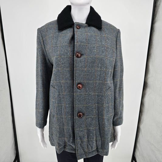 Vintage 1960s Weatherpal by Lee Wald Womens Faux Fur Collar Plaid Wool Coat (M)