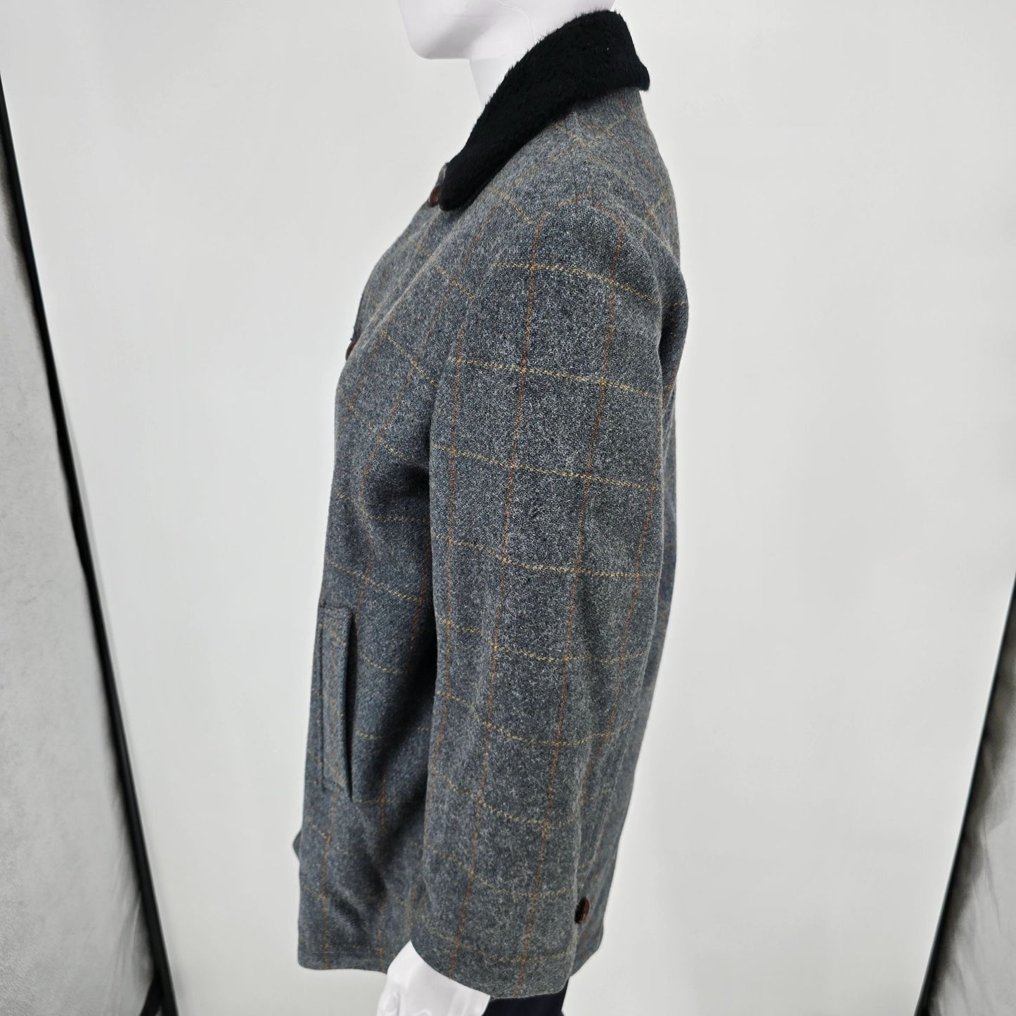 Vintage 1960s Weatherpal by Lee Wald Womens Faux Fur Collar Plaid Wool Coat (M)