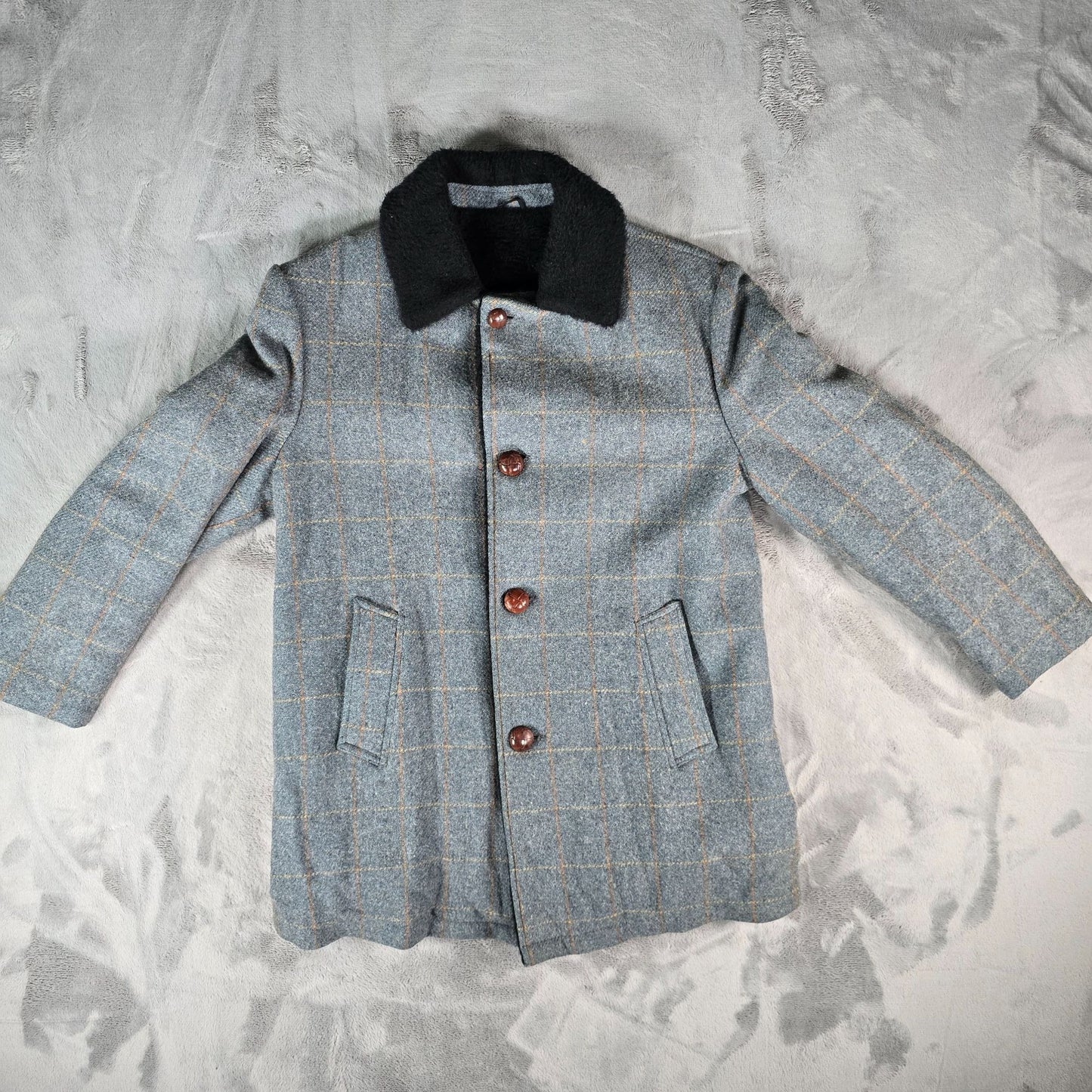 Vintage 1960s Weatherpal by Lee Wald Womens Faux Fur Collar Plaid Wool Coat (M)