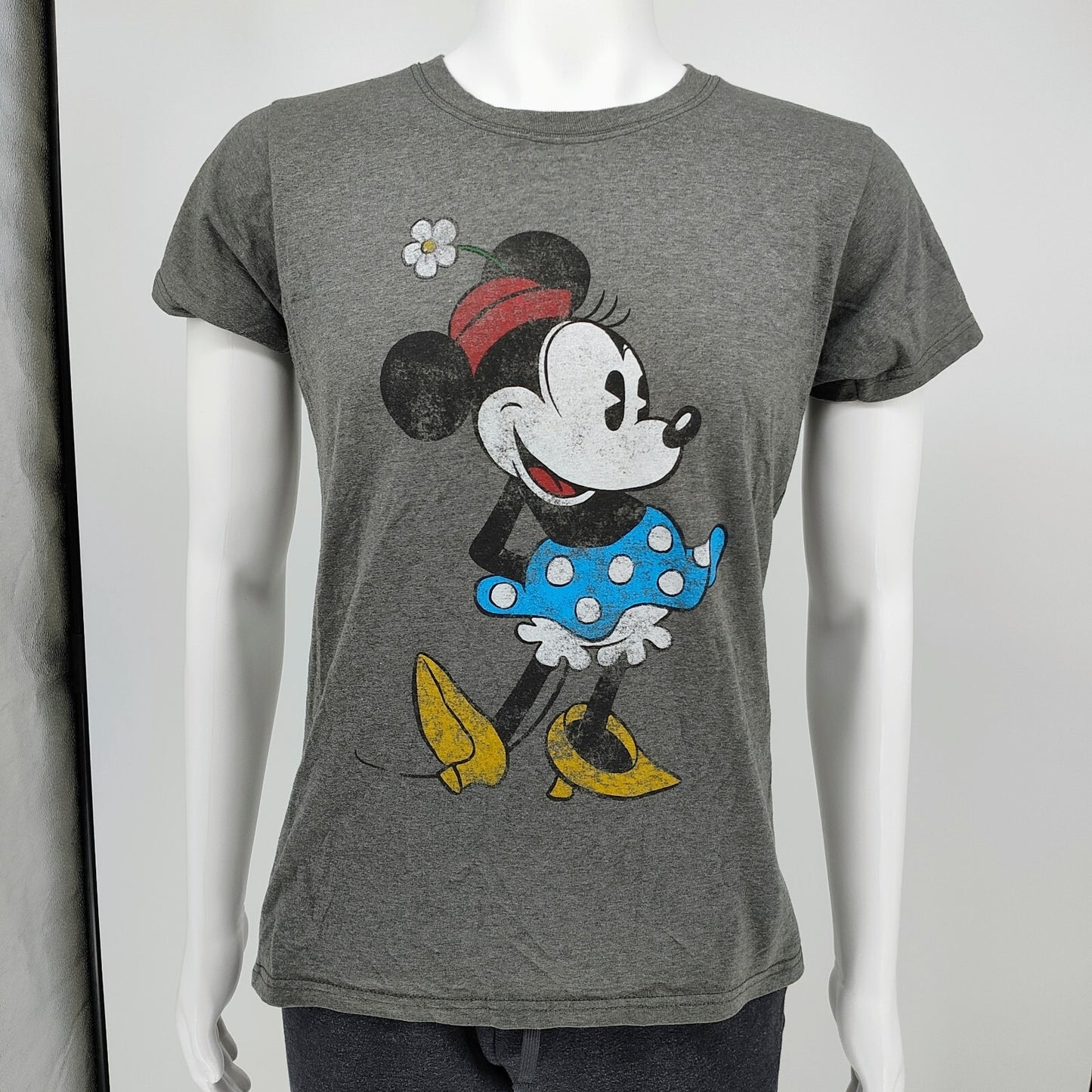Disney Minnie Mouse with Flower Hat and Blue Dress Womens Graphic T-Shirt (L)