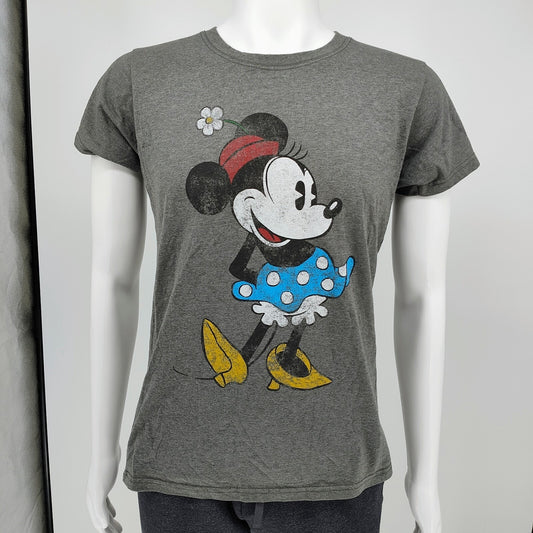 Disney Minnie Mouse with Flower Hat and Blue Dress Womens Graphic T-Shirt (L)