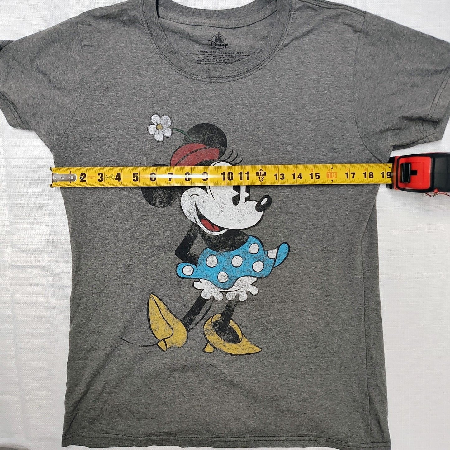 Disney Minnie Mouse with Flower Hat and Blue Dress Womens Graphic T-Shirt (L)