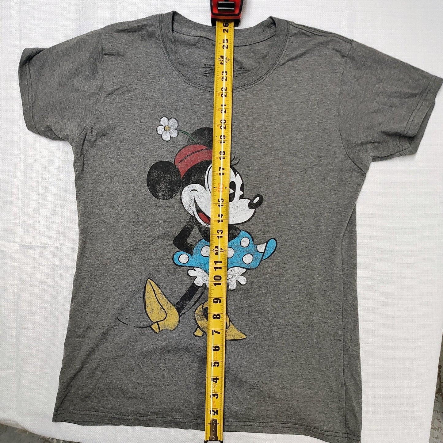 Disney Minnie Mouse with Flower Hat and Blue Dress Womens Graphic T-Shirt (L)