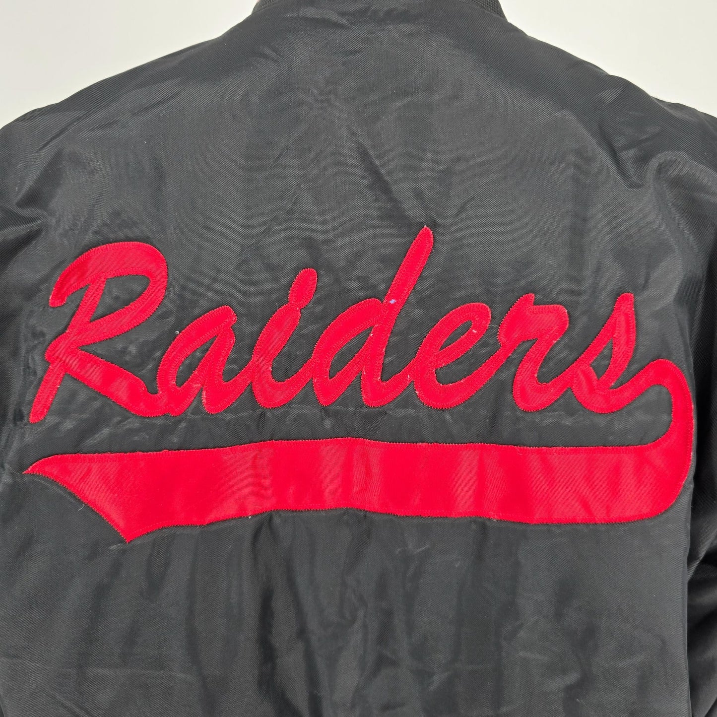 Vintage 2000s Catholic Central Raiders "Faith" Nylon Satin Bomber Jacket (L)