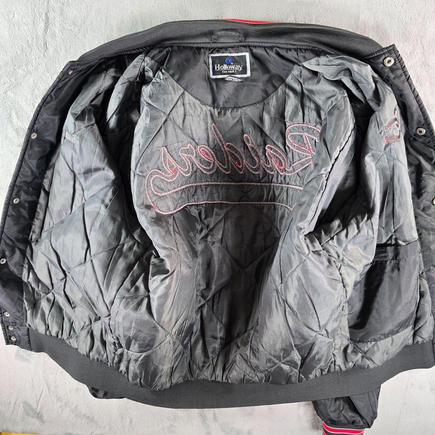 Vintage 2000s Catholic Central Raiders "Faith" Nylon Satin Bomber Jacket (L)