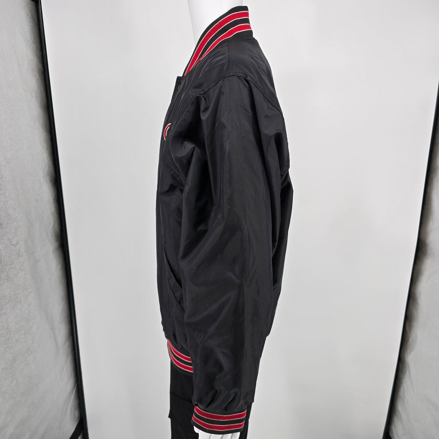 Vintage 2000s Catholic Central Raiders "Faith" Nylon Satin Bomber Jacket (L)