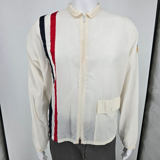 Vintage 1980s Field Sports White Striped Flag Patch Windbreaker Jacket (L)