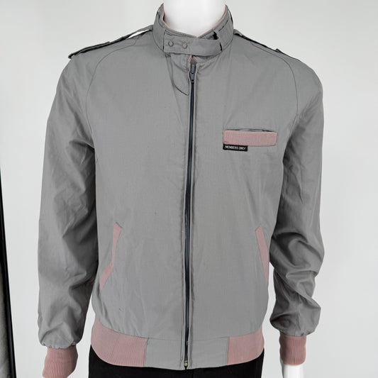 Vintage 1980s Members Only Gray/Mauve Racer Lightweight Bomber Jacket (L)