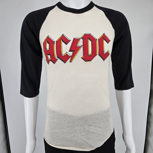 Vintage Early 1980s The Knits AC/DC Rock Band Raglan Sleeve Baseball T-Shirt (S)