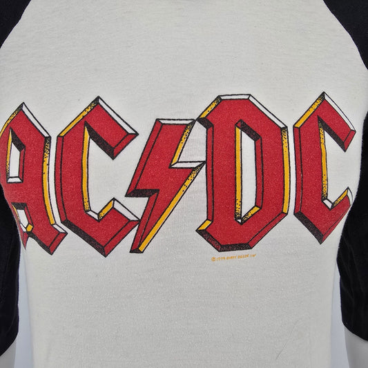 Vintage Early 1980s The Knits AC/DC Rock Band Raglan Sleeve Baseball T-Shirt (S)
