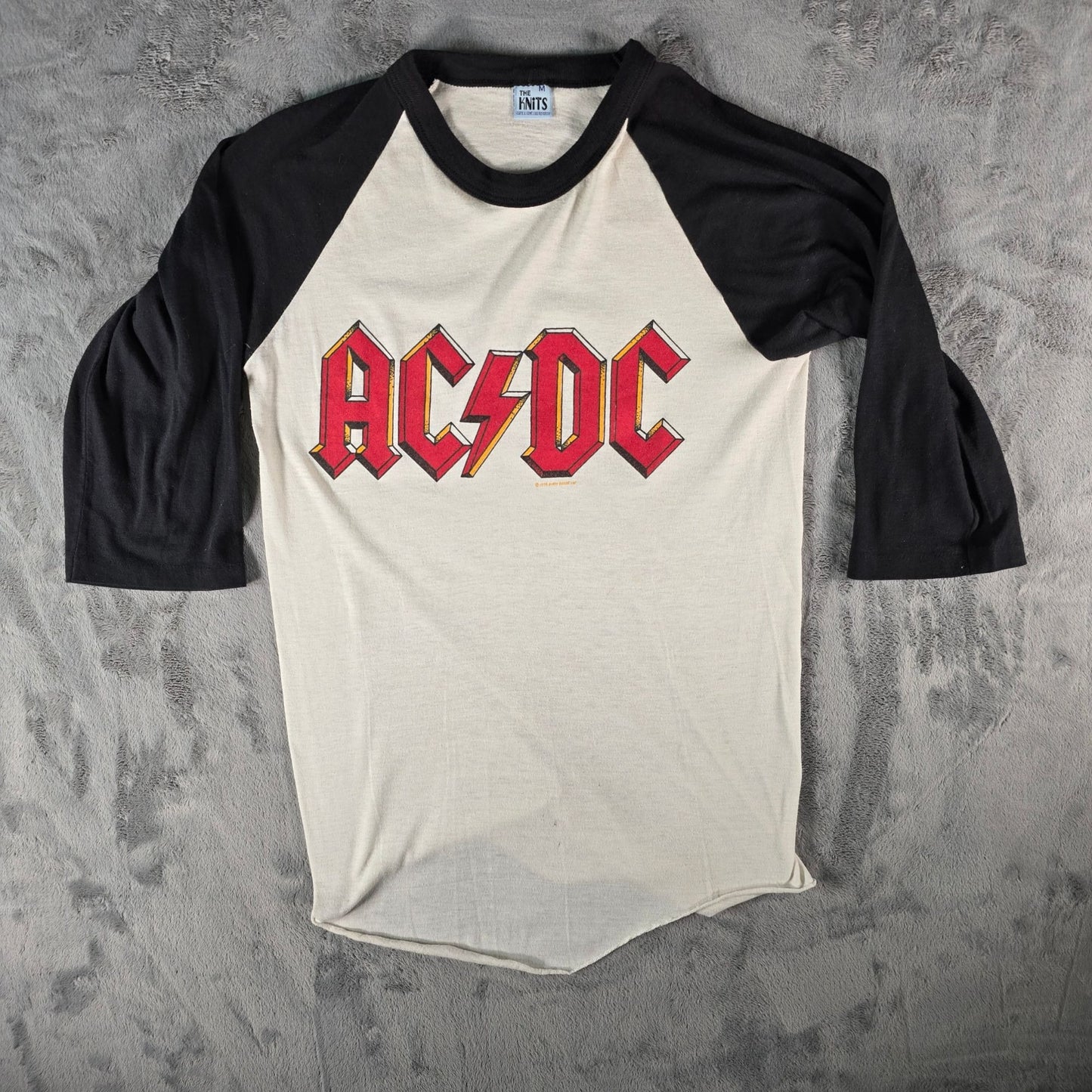 Vintage Early 1980s The Knits AC/DC Rock Band Raglan Sleeve Baseball T-Shirt (S)