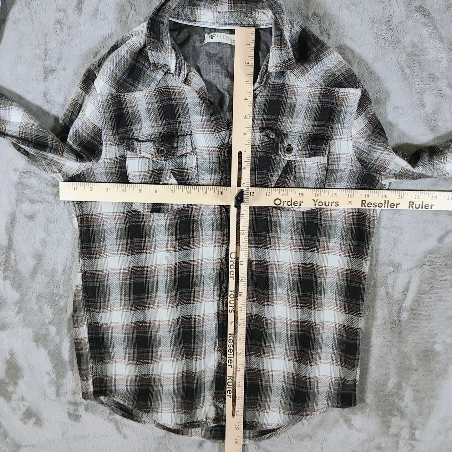 RF Brand Mens Plaid Button-Up Flannel Shirt Long Sleeve Cotton Black/White Size