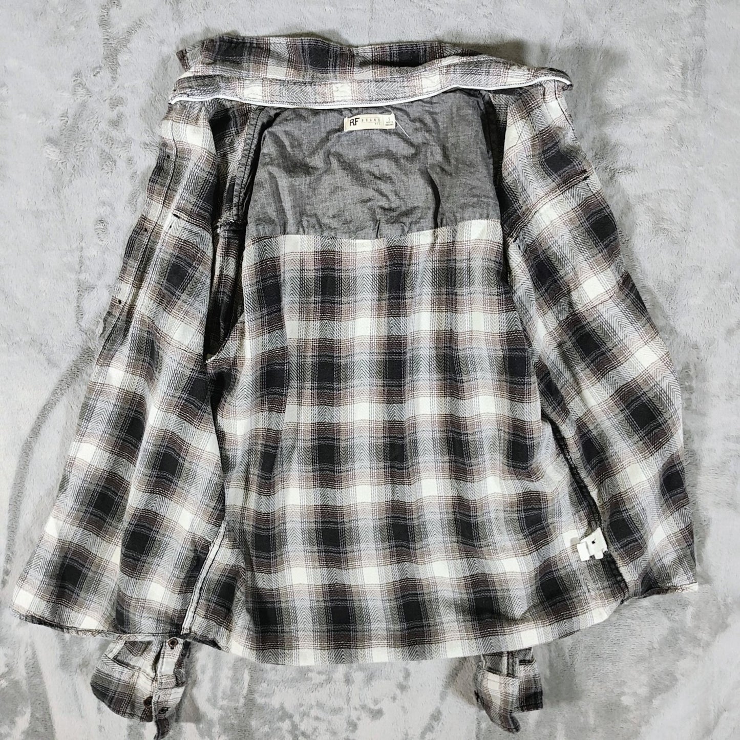 RF Brand Mens Plaid Button-Up Flannel Shirt Long Sleeve Cotton Black/White Size