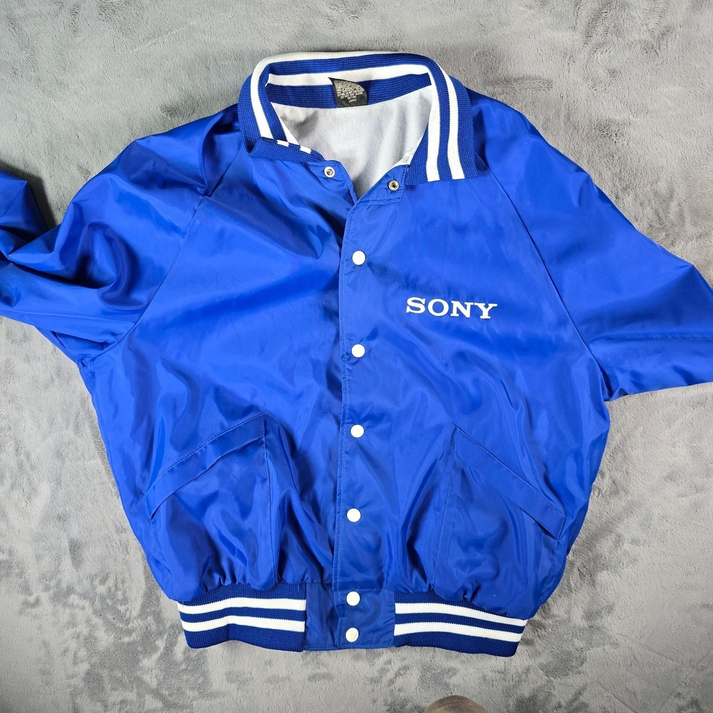 Vintage 1990s Aristo Jac SONY Royal Blue Fleece Lined Coaches Jacket (L)