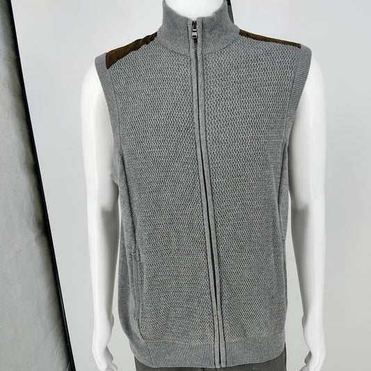 NWT Chaps Men's Gray Heather Full Zip Mock Neck Sweater Vest $70 Retail (Large)
