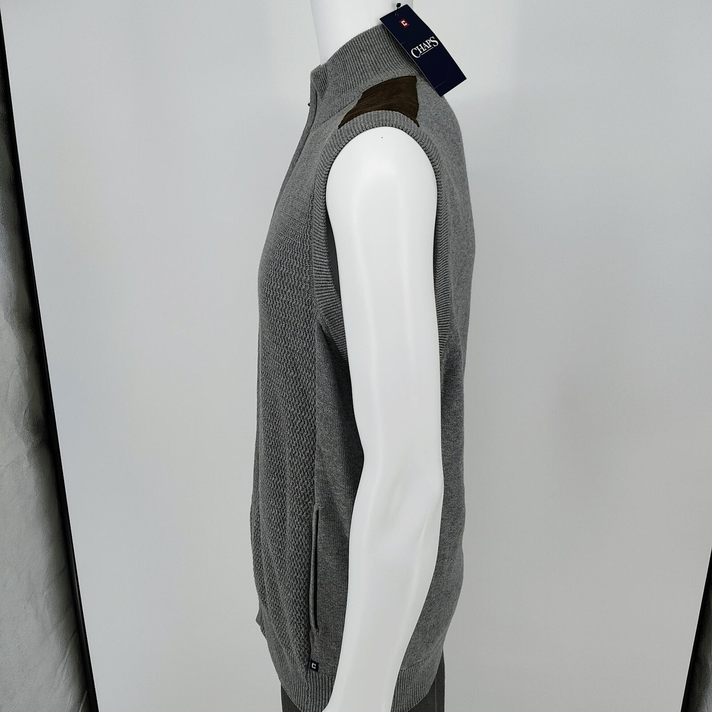 NWT Chaps Men's Gray Heather Full Zip Mock Neck Sweater Vest $70 Retail (Large)