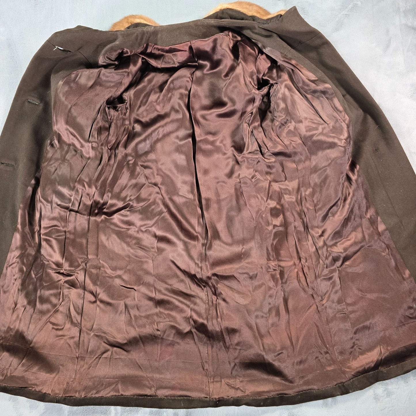 Vintage 1950s Unbranded Chocolate Brown Wool Faux Fur Collar Overcoat (M/L)