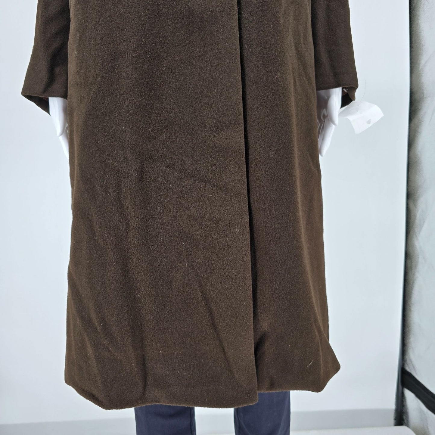 Vintage 1950s Unbranded Chocolate Brown Wool Faux Fur Collar Overcoat (M/L)