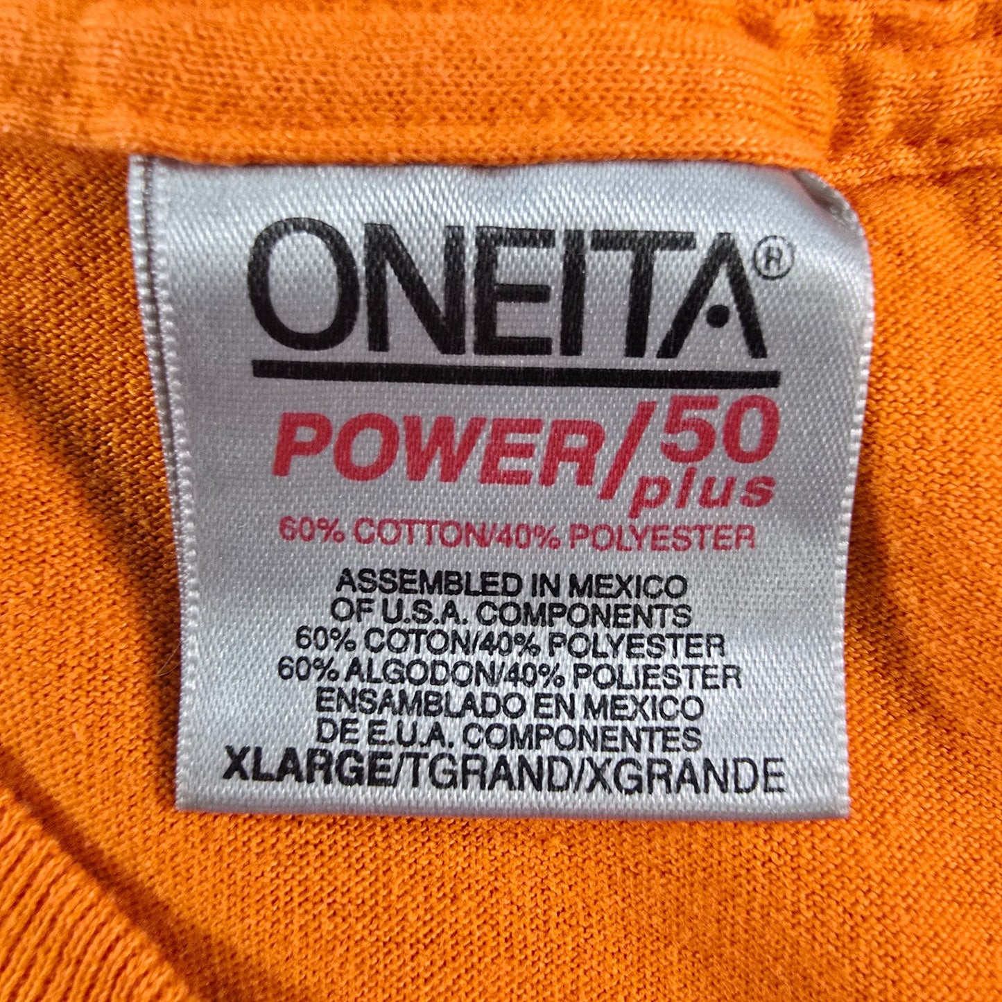 Vintage 1990s Oneita Power/50 Plus Orange The Fun Company Staff T-Shirt (XL)