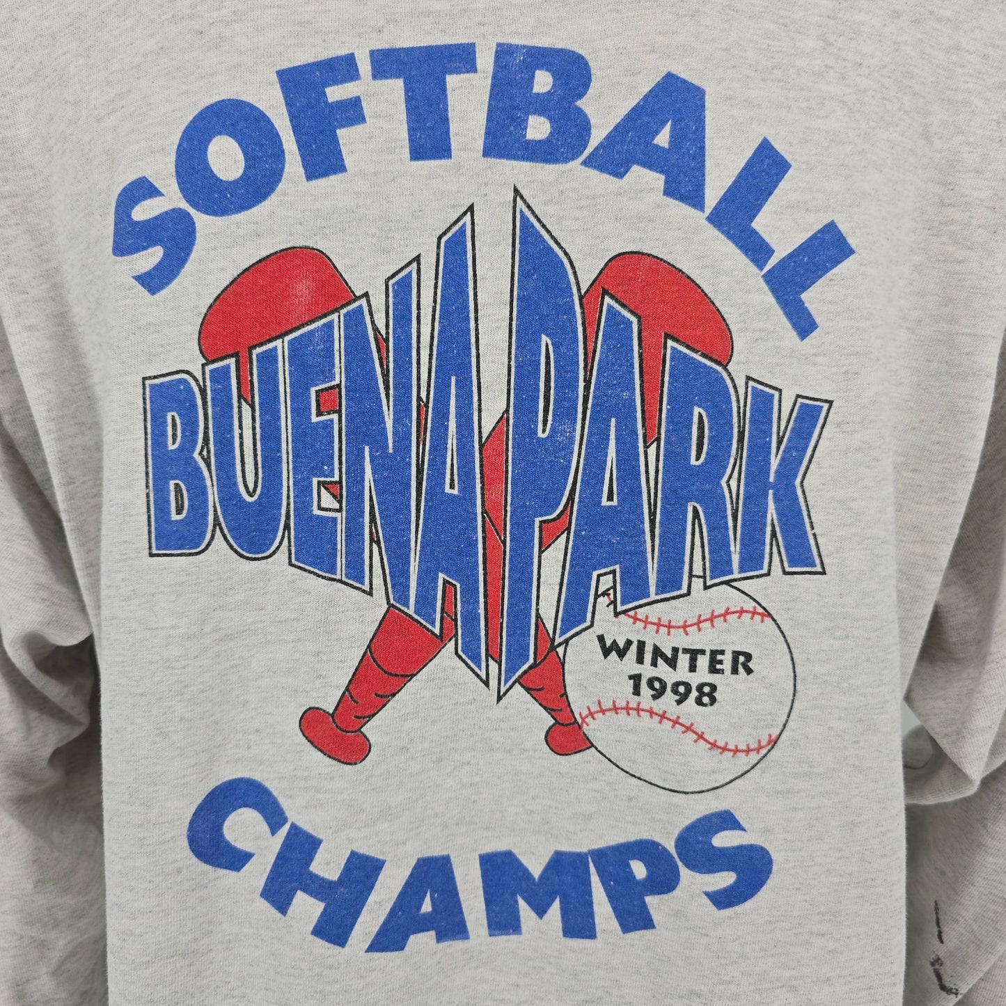 Vintage 1998 City of Buena Park Winter Softball Champs Henley T-Shirt (XL)