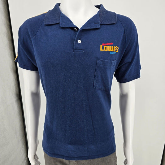 Vintage 1980s Blue Made in USA Lowe's Warehouse Delivery Polo Shirt (L)