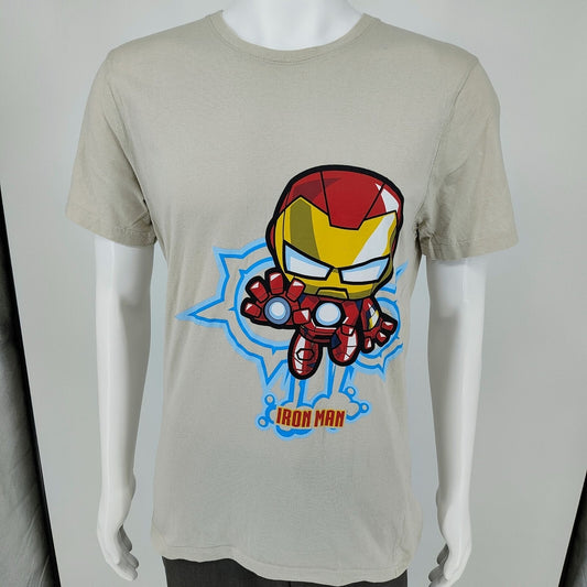 Marvel Avengers Beige/Taupe Iron Man Cartoon Graphic T-Shirt (Large)