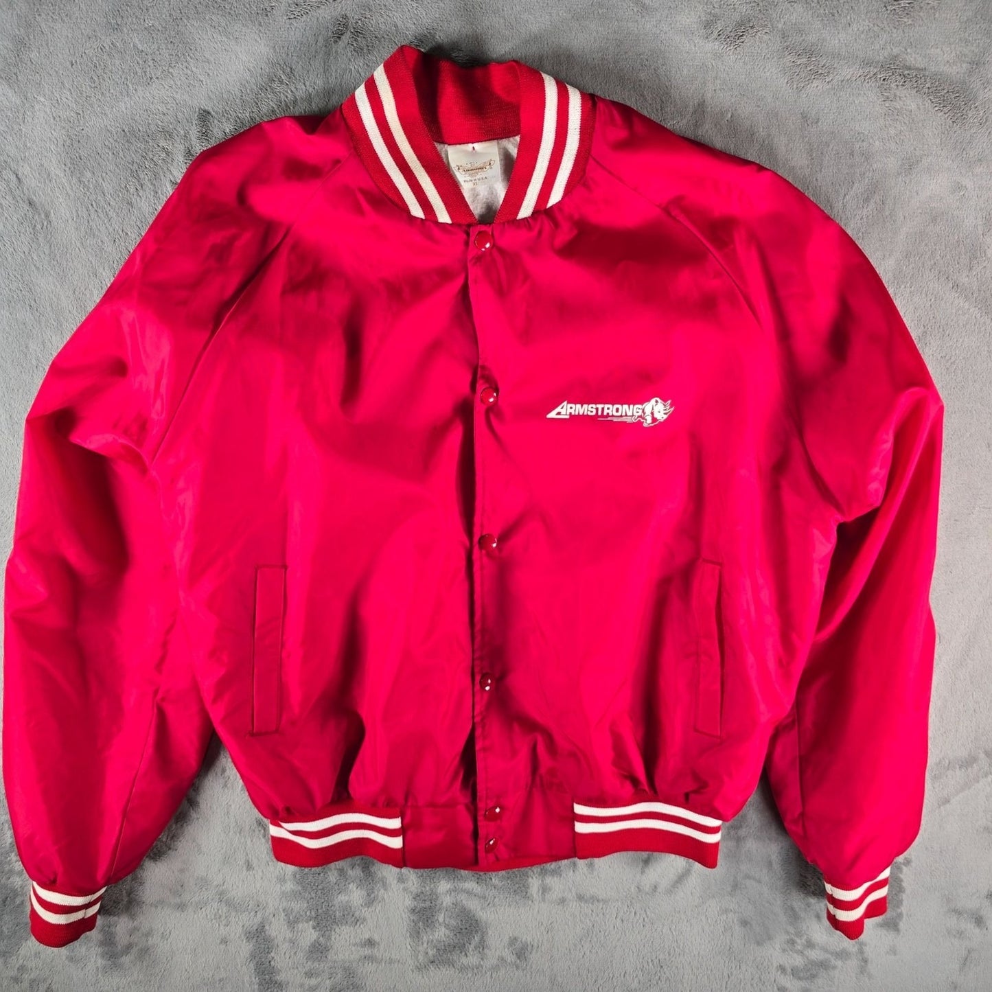 Vintage 1980s Auburn Sportswear Armstrong Tire Tuffy the Rhino Satin Jacket (XL)