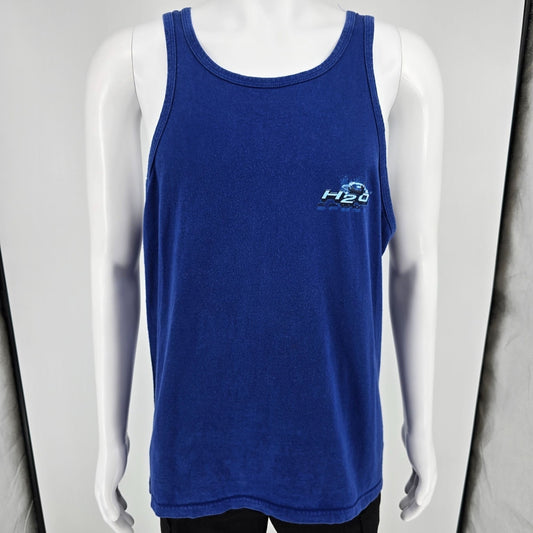 Vintage Late 1990s Bugle Boy H2O Sport Surf Graphic Blue Tank Top (Large)